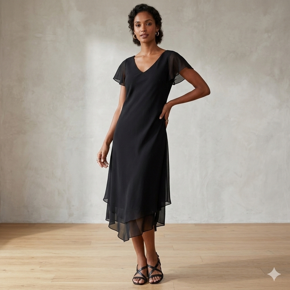Jessica Black V-Neck Dress With Fluttery Sleeves Size 18